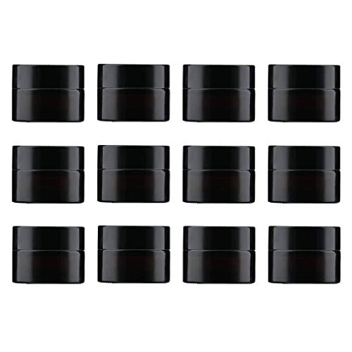 Product Cover 15ml/0.5 oz, 12 Pack Snow Diamond Empty Amber Round Glass Jars, with White Inner Liners and black Lids, High End Glass Containers for Salve Cream, Premium Vials (15ml/0.5 oz, 12 Pack)