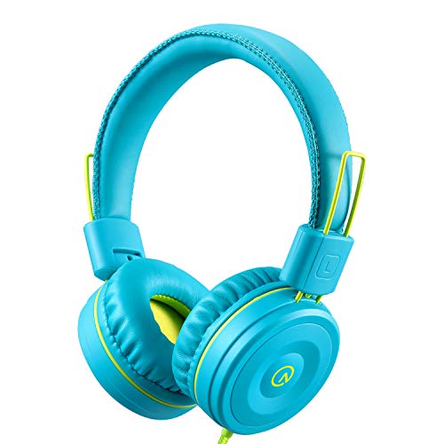 Product Cover Kids Headphones-noot products K22 Foldable Stereo Tangle-Free 3.5mm Jack Wired Cord On-Ear Headset for Children/Teens/Boys/Girls/Smartphones/School/Kindle/Airplane/Plane/Tablet (Teal/Lime)