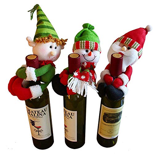 Product Cover MSQ Table Decorations 3pcs Wine Bottle Cover Ornament Wedding Table Decorations Novelty Decoration Snowman Santa Clause Lovely Hug (Red+Green+White)
