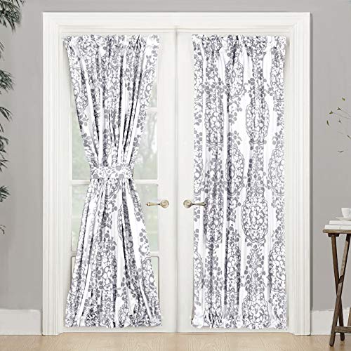 Product Cover DriftAway Samantha Door Curtain Thermal Room Darkening Privacy French Door Panel for Patio Sliding Window 1 Rod Pocket Curtain with Bonus Matching Tieback 52 Inch by 72 Inch Plus 1.5 Inch Header Gray