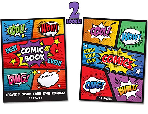Product Cover Blank Comic Books for Kids | Set of 2 | Create Your Own Comics and Cartoons with 5 Comic Templates | Creative Gift Idea | Road Trip Fun!