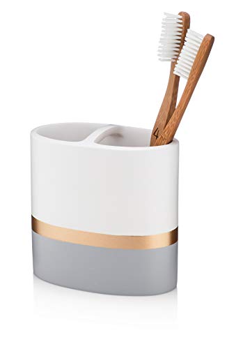 Product Cover Essentra Home Day and Night Collection White and Grey with Gold Stripe Toothbrush Holder