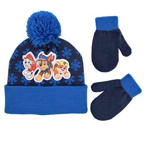 Product Cover Nickelodeon Boys' Toddler Paw Patrol Beanie Hat and Mittens Cold Weather Set, blue, Age 2-4