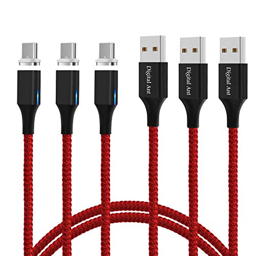 Product Cover Digital Ant Gen-X Magnetic Type-C Cable Nylon Braided Magnetic Fast Charging & Data Sync Cable Compatible with Devices with USB-C/Type-C Port (5-Feet Red, 3-Pack)