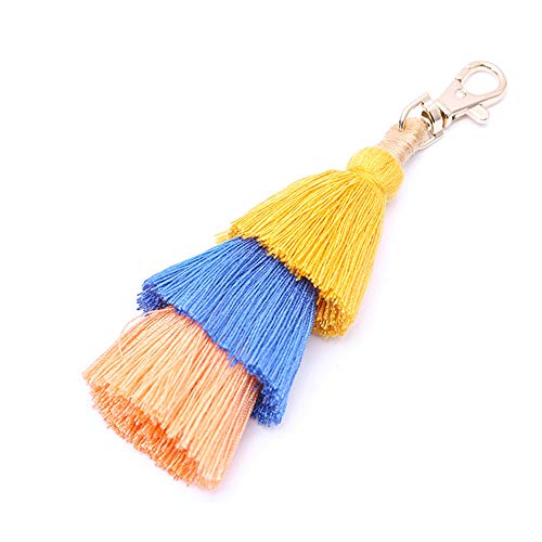 Product Cover Tassel Pom Pom Key Chain Colorful Boho Charm Key Ring, Fashion Accessories for Women (i-colorful)