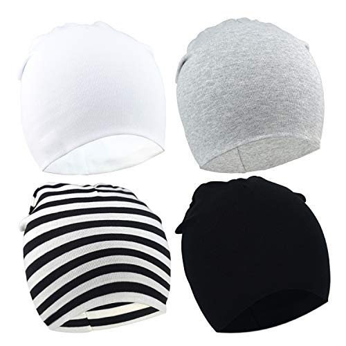 Product Cover DRESHOW BQUBO 4 Pieces Baby Beanie Newborn Toddler Soft Cute Knit Hat Hospital Hats for Baby Boys Infant Cap Beanies