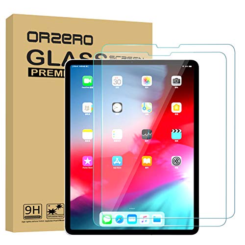 Product Cover (2 Pack) Orzero for All New iPad Pro 11 inch 2018 (Compatible with Apple Pencil and Face ID) Tempered Glass Screen Protector, 9 Hardness HD (2.5D Arc Edges) (Lifetime Replacement)