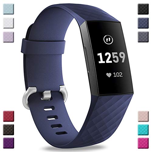 Product Cover Hamile Bands Compatible with Fitbit Charge 3, Waterproof Replacement Watch Strap Fitness Sport Band Wristband for Fitbit Charge 3, Large, Midnight Blue
