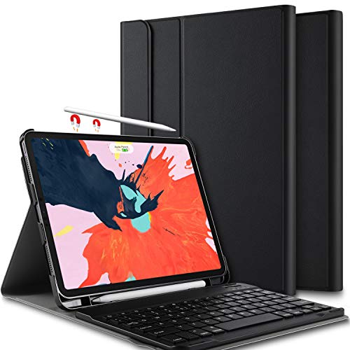 Product Cover Luibor Keyboard Case for iPad Pro 11 2018 Cover Case with Removable Wireless Keyboard and Pencil Slot (Apple Pen Charging Supported) Case for Apple iPad Pro 11 2018 Tablet (Black)