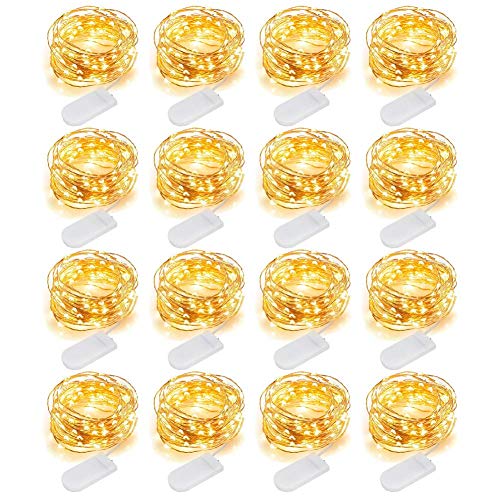 Product Cover MUMUXI 16 Pack Fairy Lights Battery Operated (Included) 10ft 30 LED Mini String Lights Waterproof Copper Wire Firefly Starry Lights for DIY Wedding Party Mason Jars Christmas Decorations, Warm White
