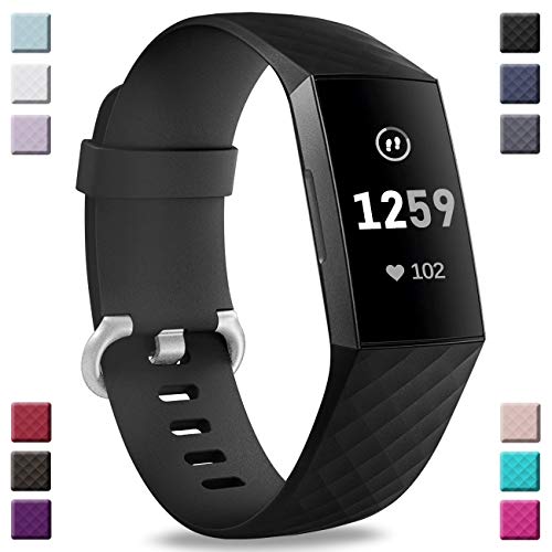 Product Cover Hamile Bands Compatible with Fitbit Charge 3, Waterproof Replacement Watch Strap Fitness Sport Band Wristband for Fitbit Charge 3, Small, Black