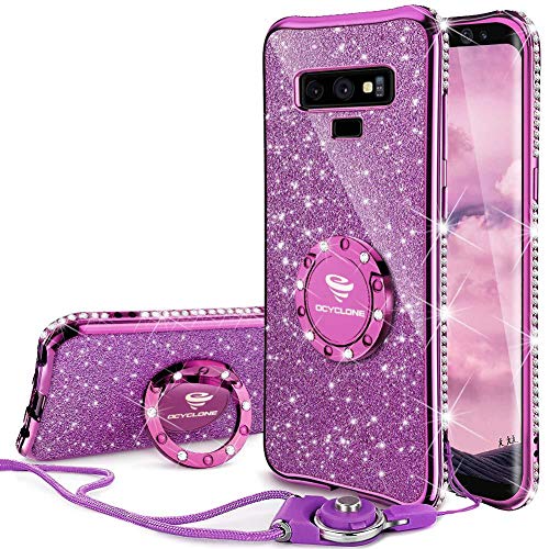 Product Cover OCYCLONE Galaxy Note 9 Case, Glitter Luxury Cute Phone Case for Women Girls with Kickstand, Bling Diamond Rhinestone Bumper with Ring Stand Compatible with Galaxy Note 9 Case for Girl Women - Purple