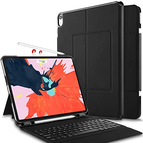Product Cover IVSO Case with Keyboard for ipad pro 12.9 2018-3rd Gen One-Piece Wireless Keyboard Stand Case Cover Auto Wake Sleep Apple Pencil Charging Supported Fit for Apple ipad pro 12.9 2018 (Black)