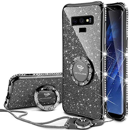 Product Cover OCYCLONE Galaxy Note 9 Case, Glitter Luxury Cute Phone Case for Women Girls with Kickstand, Bling Diamond Rhinestone Bumper with Ring Stand Compatible with Galaxy Note 9 Case for Girl Women - Black