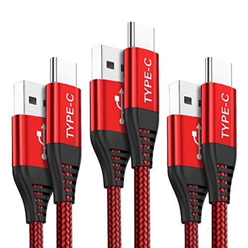 Product Cover USB Type C Cable,JSAUX(3-Pack 6.6FT) USB A 2.0 to USB-C Fast Charger Nylon Braided USB C Cable Compatible Samsung Galaxy S9 S8 Plus Note 9 8,Moto Z Z2,LG V30 V20 G5,Google Pixel XL,USB C Devices(Red)