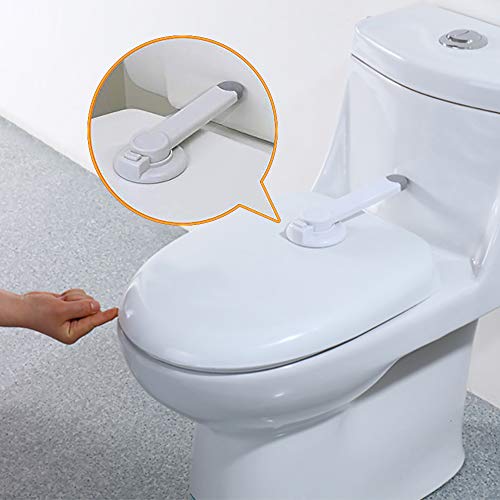Product Cover Baby Safety Toilet Locks -Professional Baby Proof Toilet Lid Lock with Arm 3M Adhesive Mount - Top Safety Toilet Seat Locks No Tools Needed Easy Installation with 3M Adhesive - Fits Most Toilets