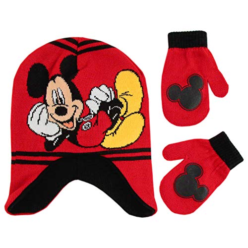 Product Cover Disney Boys' Toddler Mickey Mouse Clubhouse Hat and Mittens Cold Weather Set, red/black, Age 2-4