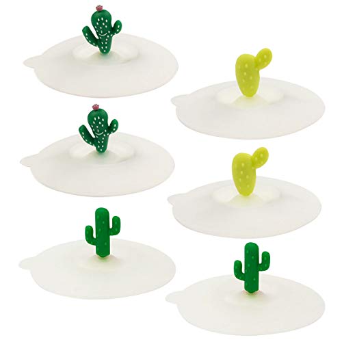 Product Cover Wrapables A71248c Silicone Cup Lids Anti-Dust Airtight Mug Covers for Hot and Cold Beverages, (Set of 6), Cactus