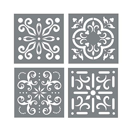 Product Cover Mexican Tile Stencil Set - Pack of Four 4x4 Tile Stencil Designs for Painting - Wall or Floor Tile Stencil Designs - for Making Mosaic Tile Stencil Patterns