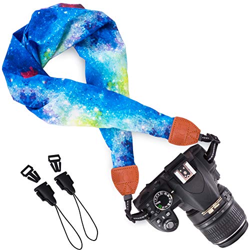 Product Cover Wolven Soft Scarf Camera Neck Shoulder Strap Belt Compatible with All DSLR/SLR/Digital Camera (DC)/Instant Camera/Nikon/Canon/Sony/Olympus/Leica/Fujifilm Etc, Blue Galaxy