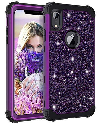 Product Cover Casetego Compatible iPhone XR Case,Glitter Sparkle Bling Three Layer Heavy Duty Hybrid Sturdy Armor Shockproof Protective Cover Case for Apple iPhone XR 6.1 inch,Shiny Purple