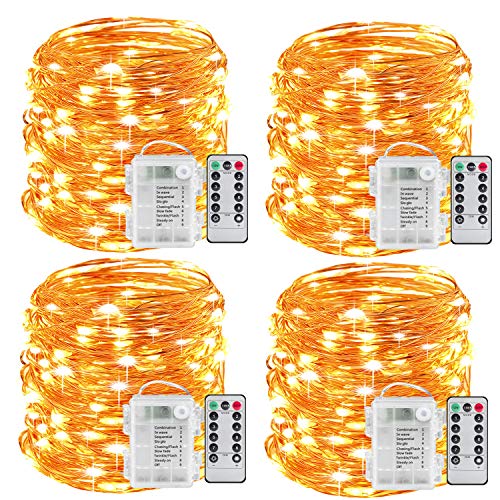 Product Cover Sanniu Fairy Lights, 4 Packs Fairy String Lights Battery Operated Waterproof Copper Wire Remote Control Led Fairy Lights 16.4 ft. Firefly Lights Christmas Lights 8 Modes (Warm White)