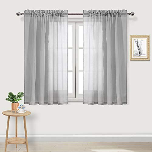 Product Cover DWCN Grey Sheer Curtains Semi Transparent Voile Rod Pocket Curtains for Bedroom and Living Room, 52 x 54 inches Long, Set of 2 Panels