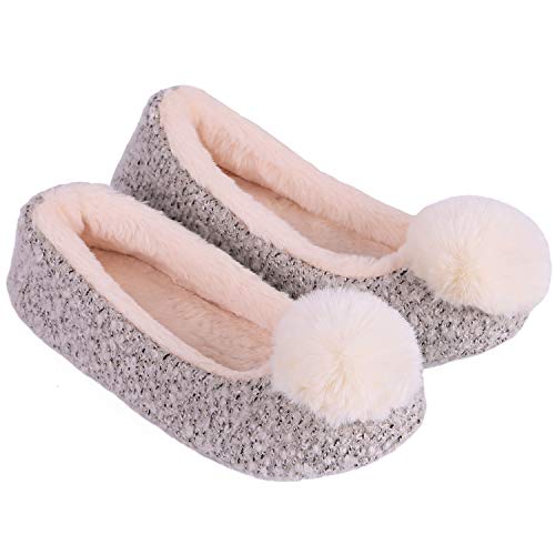 Product Cover LongBay Women's Cute Ballerina Slippers Bunny Faux Fur Pom Pom Memory Foam Comfy Knitted House Shoes Booties
