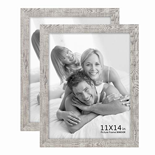 Product Cover BOICHEN 11x14 Picture Frame Set of 2 Rustic Wooded Pattern High Definition Thicker Glass Photo Frame for Tabletop or Wall