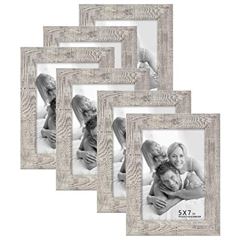 Product Cover BOICHEN 6 Pack 5x7 Picture Frame Wood Pattern High Definition Glass Rustic Tabletop or Wall,Wave Woodgrain Photo Frames 5x7