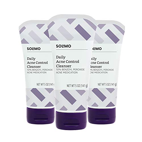 Product Cover Amazon Brand - Solimo Daily Acne Control Cleanser, Maximum Strength 10% Benzoyl Peroxide Acne Medication, 5 Ounce (Pack of 3)