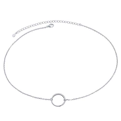 Product Cover S925 Sterling Silver Dainty Simple Circle Pendant Eternity Choker Necklace,Rolo Chain,13+3