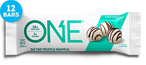 Product Cover ONE Protein Bars, White Chocolate Truffle, Gluten Free Protein Bars with 20g Protein and only 1g Sugar, Guilt-Free Snacking for High Protein Diets, 2.12 oz (12 Pack)