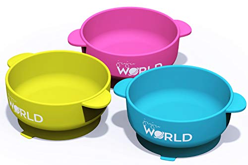 Product Cover 3 Baby Bowls with High Suction Base Set - Great for Feeding Kids & Toddlers - Fridge, Microwave & Dishwasher Compatible - Eco-Friendly, BPA Free Silicone (Three Bowls)