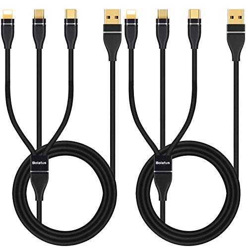Product Cover 2Pack 6ft Multi Charging Cable Bolatus Z-Series 3 in 1 Multiple Devices Phone Connector Universal USB Charger Cord Adapter Compatible with Cell Phone Note Tablets and More(Black, 6FT-2Pack)