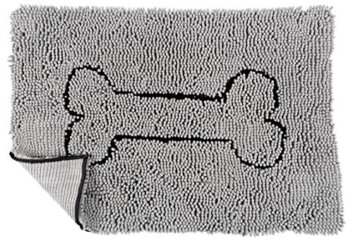 Product Cover KAF Home - Microfiber Dog Door Mat, Large 25x35 Durable Gray Chenille Rug with Bone Design, Save Your House from That Wet & Muddy Pet