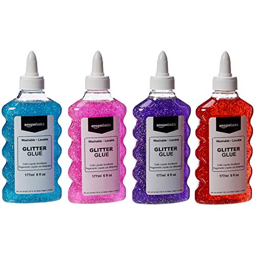 Product Cover AmazonBasics Liquid Washable Glitter Glue, Assorted Colors (Purple/Pink/Red/Blue), 6 oz. Each, 4-Count