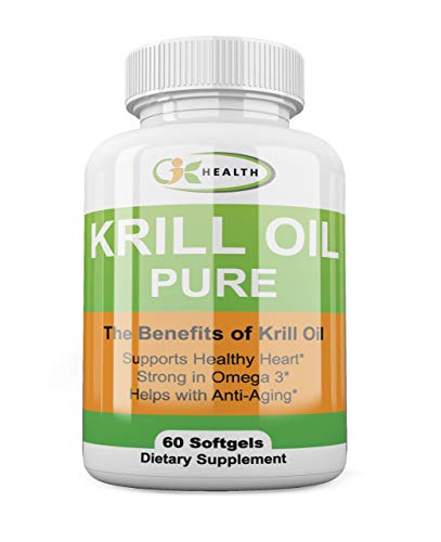 Product Cover GIK Health Krill Oil - with Free eBOOK - 100% Pure Cold Pressed Antarctic Krill Oil Capsules - Krill Oil with Omega 3's EPA, DHA, Astaxanthin - Non-GMO 500mg Krill Oil, 60 Capsules - Made in The USA