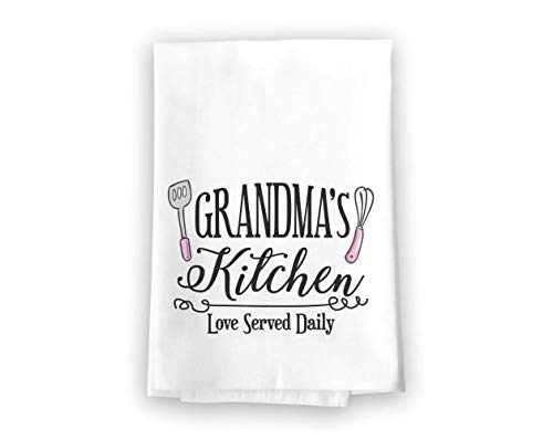 Product Cover Honey Dew Gifts Home Decor, Grandma's Kitchen Love Served Daily Flour Sack Towel, 27 inch by 27 inch, 100% Cotton, Highly Absorbent, Multi-Purpose Towel