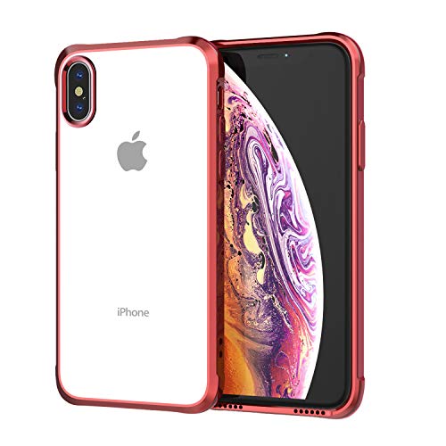 Product Cover Soke iPhone Xs Max Case 2018, Slim Fit Cover Case [Unique Loudspeaker Hole][Drop Protection] with Clear Soft TPU Back and Electroplated Frame for iPhone Xs Max 6.5 Inch (2018 Released), Red