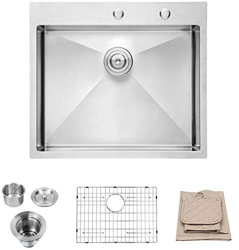 Product Cover Lordear 25 x 22x 10 Inch Drop-in Sink Topmount 16 Gauge R10 Tight Radius Stainless Steel Kitchen Sink Single Bowl
