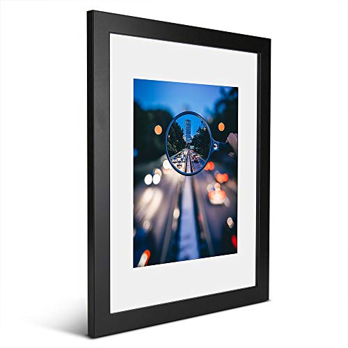 Product Cover iDecorlife Premium 11x14 Black Picture Frames 1PC - 8x10 Picture Frame with Mat or 11x14 Picture Frame Without Mat - Wall Mounting Ready Real Wood Photo Frame