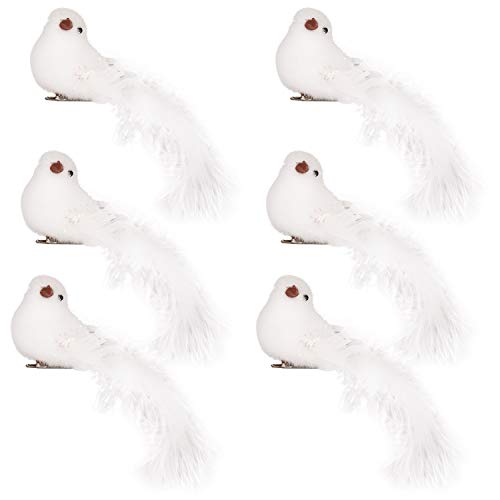 Product Cover QILICHZ Christmas Bird Ornaments White Christmas Birds Holiday Birds with Clips Winter Doves Christmas Tree Bird Ornament Decorations for Xmas Christmas Tree Home Decor 6Pcs