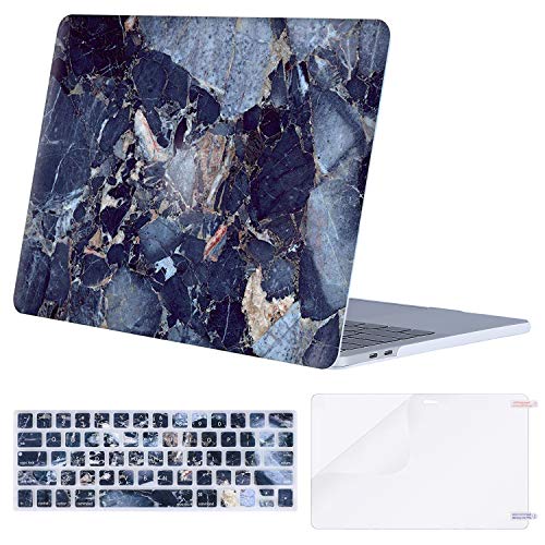 Product Cover MOSISO MacBook Pro 13 inch Case 2019 2018 2017 2016 Release A2159 A1989 A1706 A1708, Plastic Pattern Hard Shell & Keyboard Cover & Screen Protector Compatible with MacBook Pro 13, Navy Blue Marble