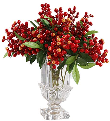 Product Cover LNHOMY Lannu Red Artificial Berry Stems Fruit Fake Silk Berries for Holly Christmas Festival Holiday and Home Decor, Pack of 6