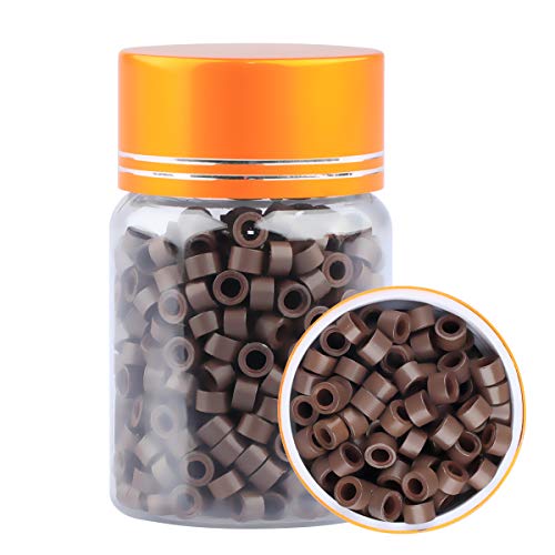 Product Cover 500 PCS Silicone Lined Micro Beads, 5mm Dark Brown Color Hair Extension Beads Micro Rings Links Beads for I Bonded Tipped Hair Extensions