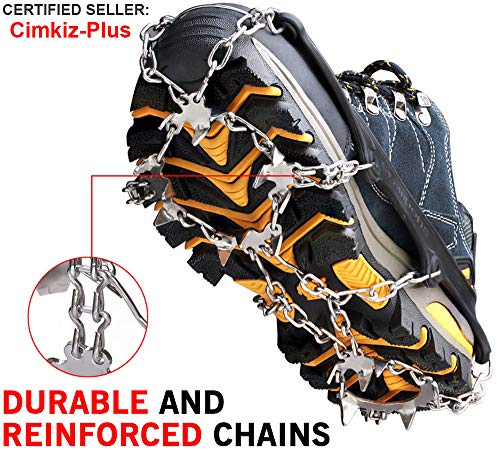 Product Cover Ice Cleats Crampons Traction Snow Grips for Boots Shoes Women Men Kids Anti Slip 18 Stainless Steel Spikes Safe Protect for Hiking Fishing Walking Climbing Jogging Mountaineering (Black-19 Spikes, XL)