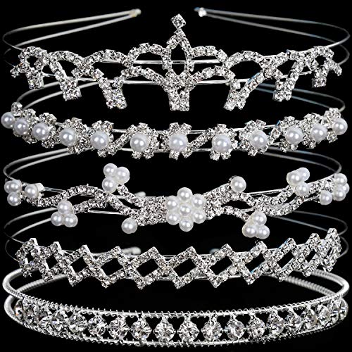Product Cover Crystal Headband Set of 5, Teenitor Jewelry Rhinestone Women Girl Hair Style Accessories Wedding Party Tiara Headdress- Silver