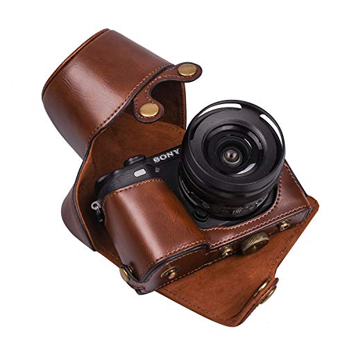 Product Cover XEVN for Sony a6300 case,for Sony a6000 case,Premium PU Full Body Leather Camera Case Bag for Sony Alpha a6300 a6000 a6100 a6400 Fit 16-50mm Lens with Camera Shoulder Strap(Coffee)