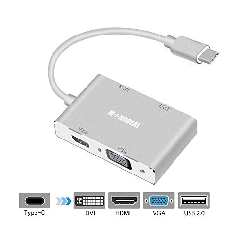 Product Cover USB C to HDMI/DVI/VGA Adapter, Monodeal 4 in 1 USB 3.0 Type-C Hub VGA/HDMI/DVI Video Adapter 4K UHD, Support HDMI&VGA, DVI&VGA Simultaneously, Male to Female Multi-Display Video Converter